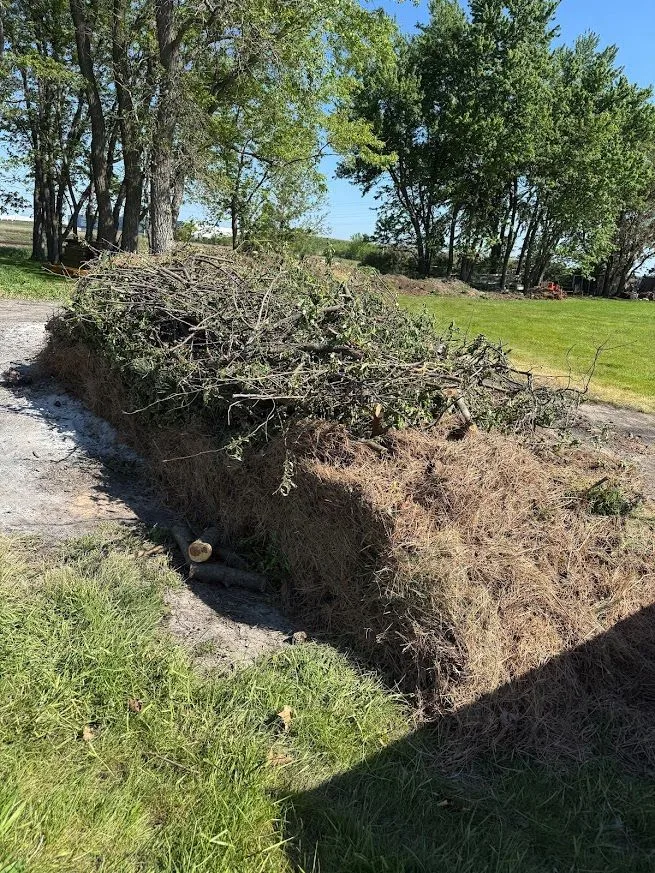 Brush pile and tree debris staged after Hernandez Landscape cleanup